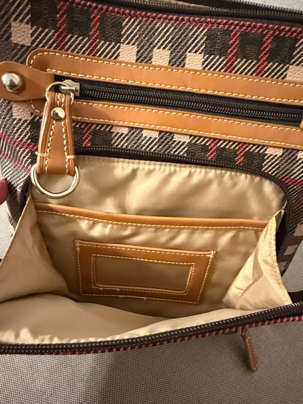 Giani Bernini Brown Plaid Crossbody with Tan Trim